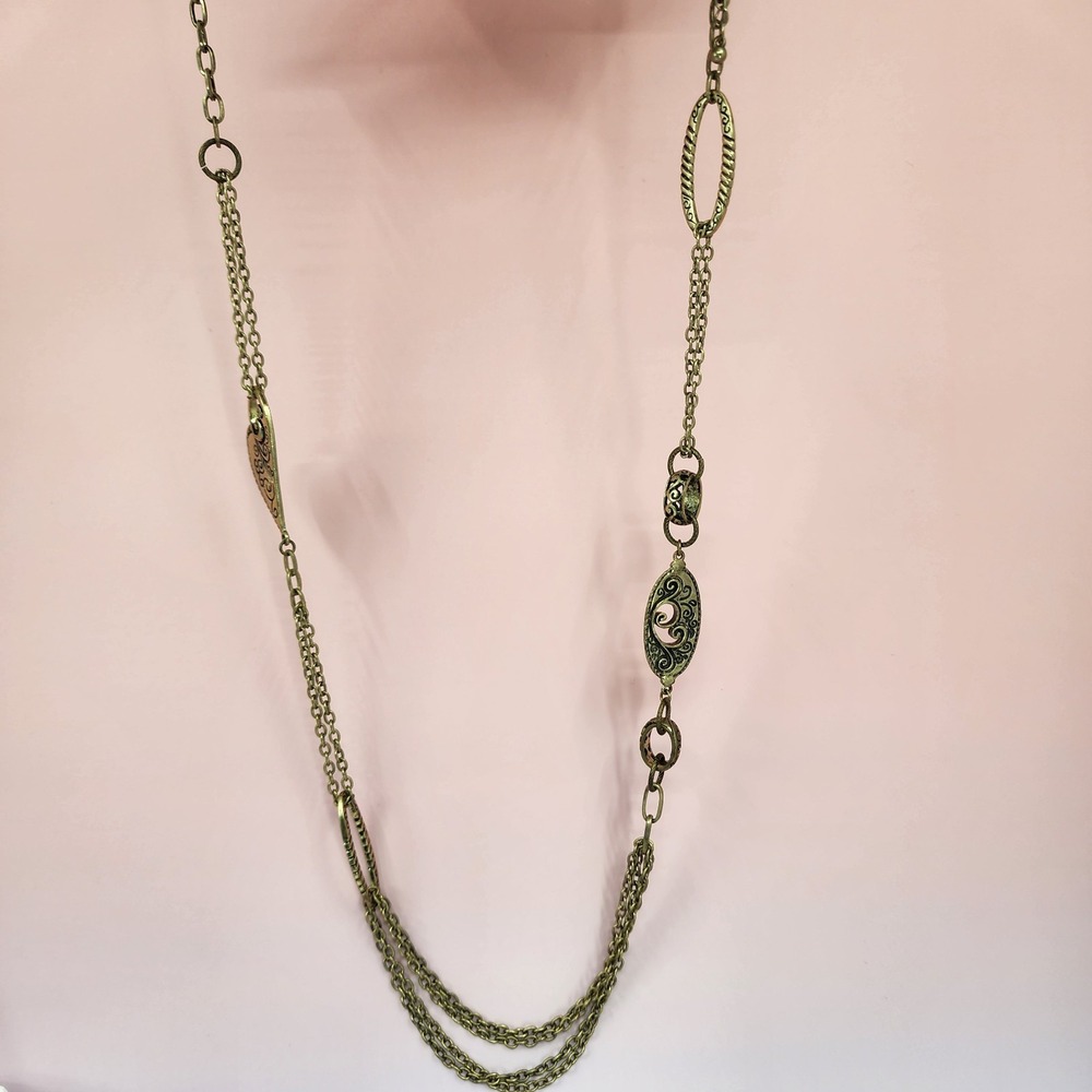 Avenue Antiqued Bronze Tone Multi Strand Filigree Chain Necklace Boho Statement